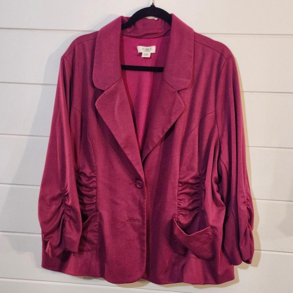 Cato Woman Fuchsia Pink Ruched Sleeve Blazer Jacket Plus Size 22/24W XXL